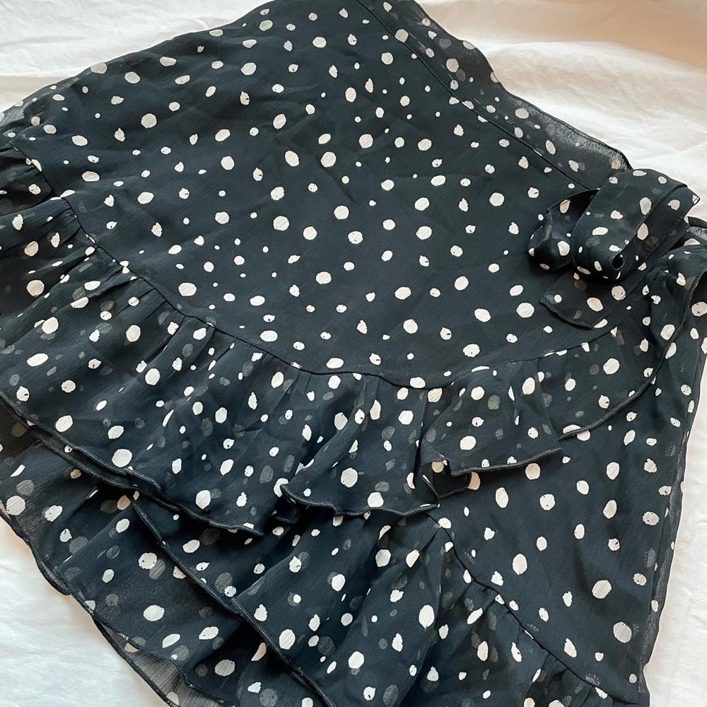 Urban Outfitters - B&W Polka Dot Ruffle Wrap Skirt